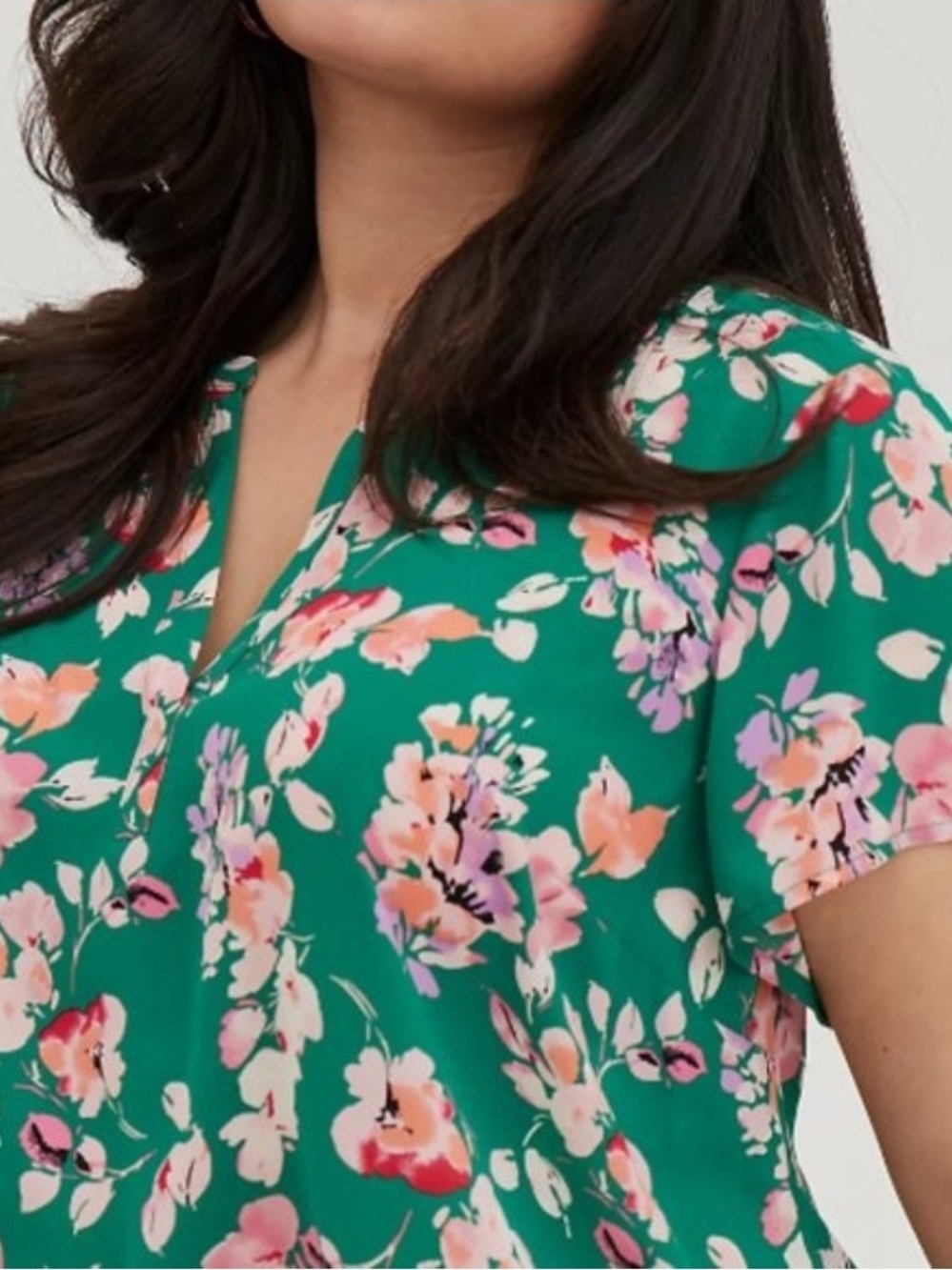 Torrid Green Floral V-Neck Women’s Top